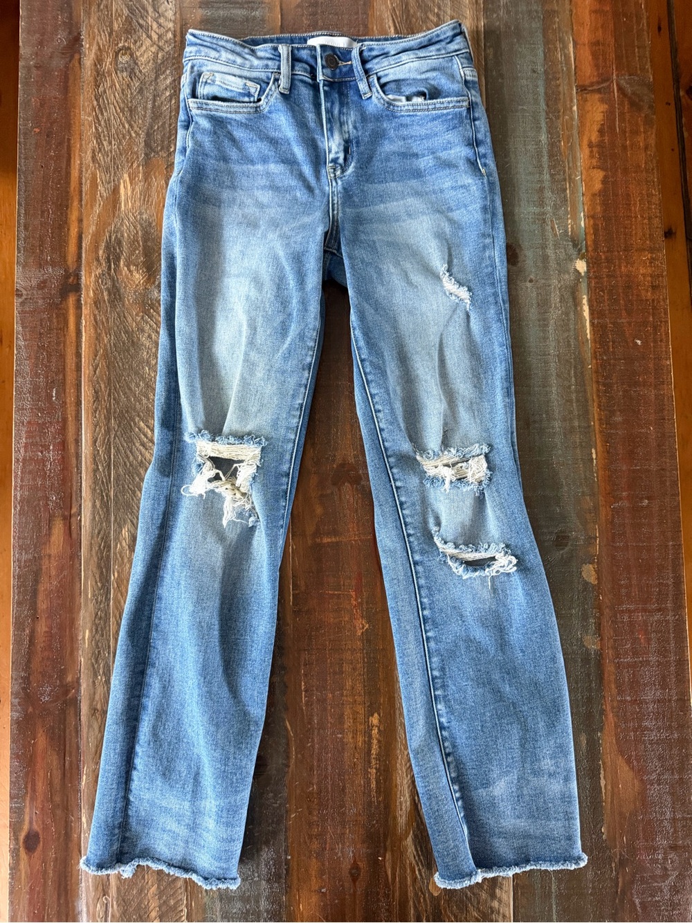VERVET Women’s 25 Blue Distressed Raw Hem Medium Wash Jeans | SKU 0250
